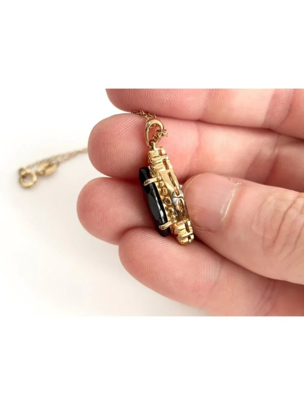 Onyx Marquise Cut Vermeil Sterling Silver 925 Vintage Pendant Necklace - 18